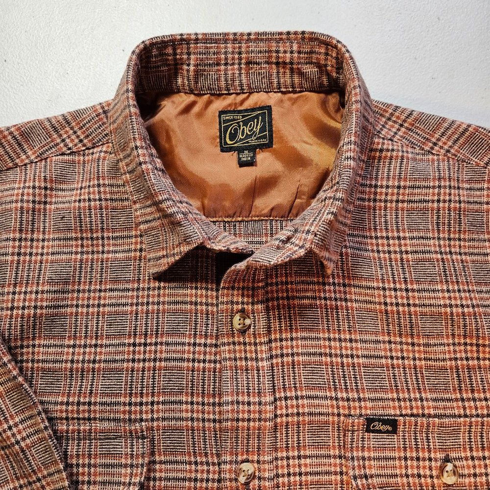 Obey Brown Plaid Flannel, Men Size M
